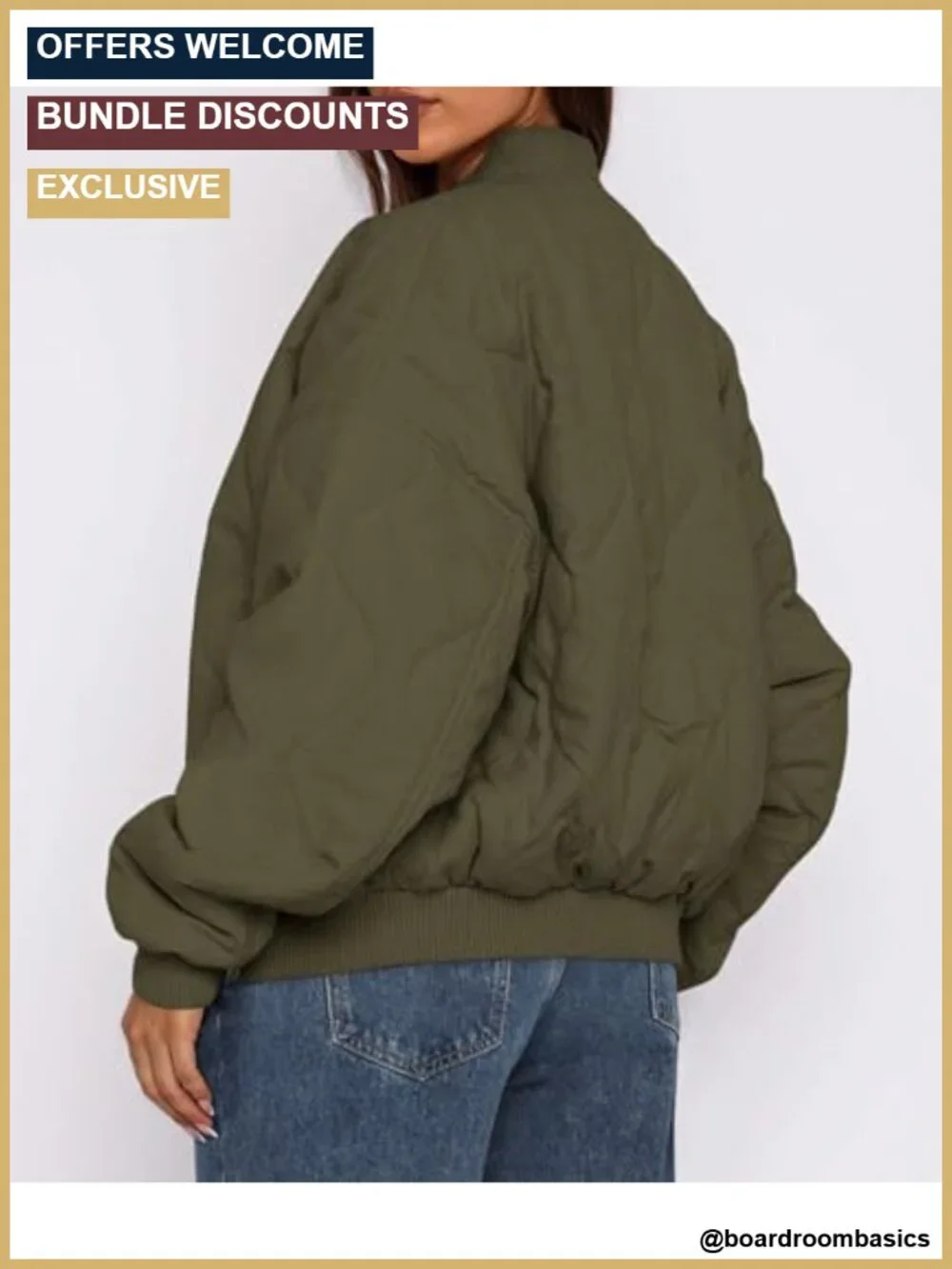 Women's Quilted Bomber Jacket Cropped Zip Up Winter Puffer Coat